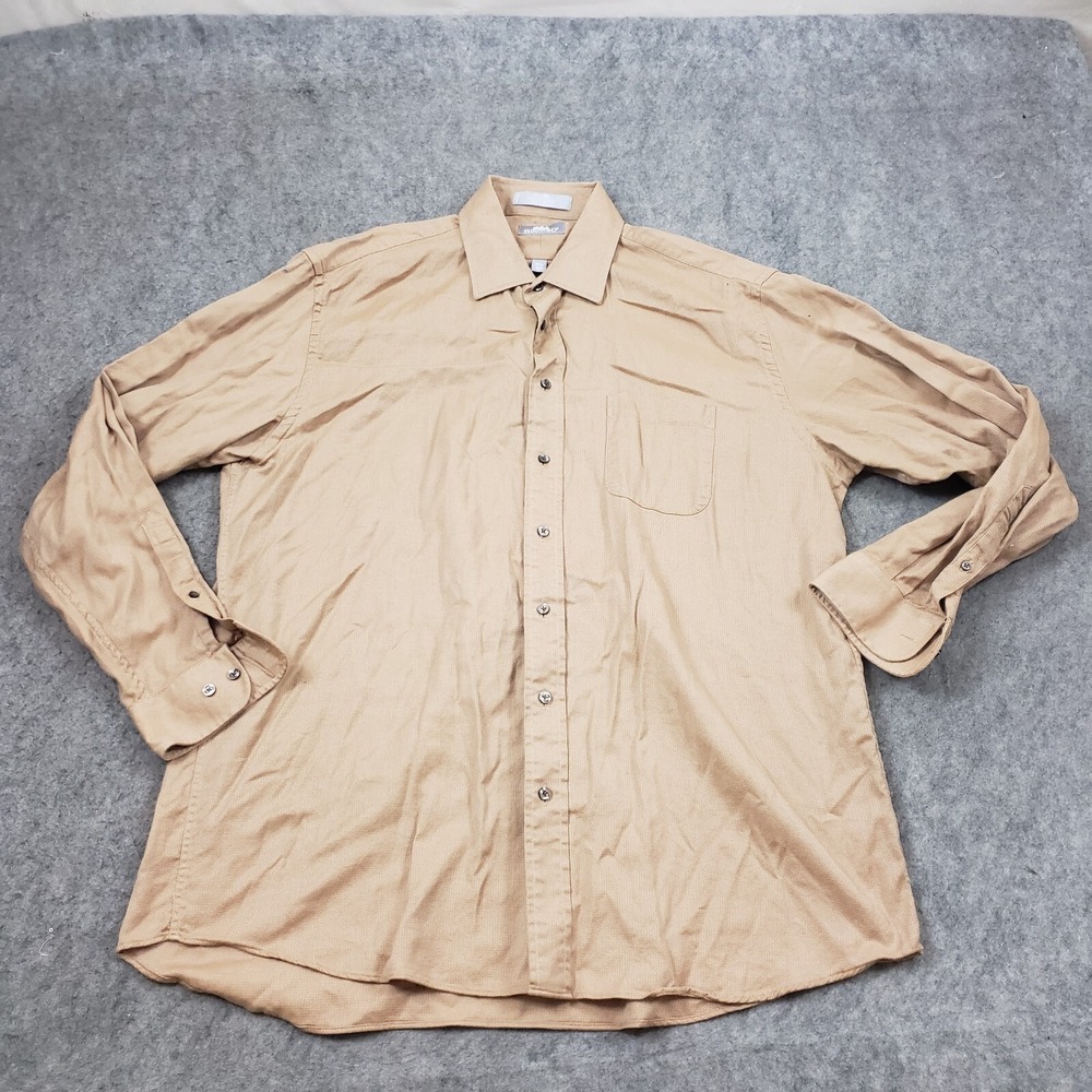 Stafford Shirt Mens Extra Large 17.5 Beige Button Up Long Sleeve Collard Adult *